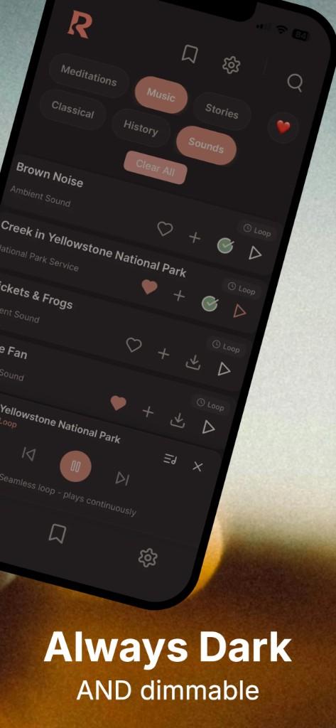 Always dark and dimmable interface designed for bedtime