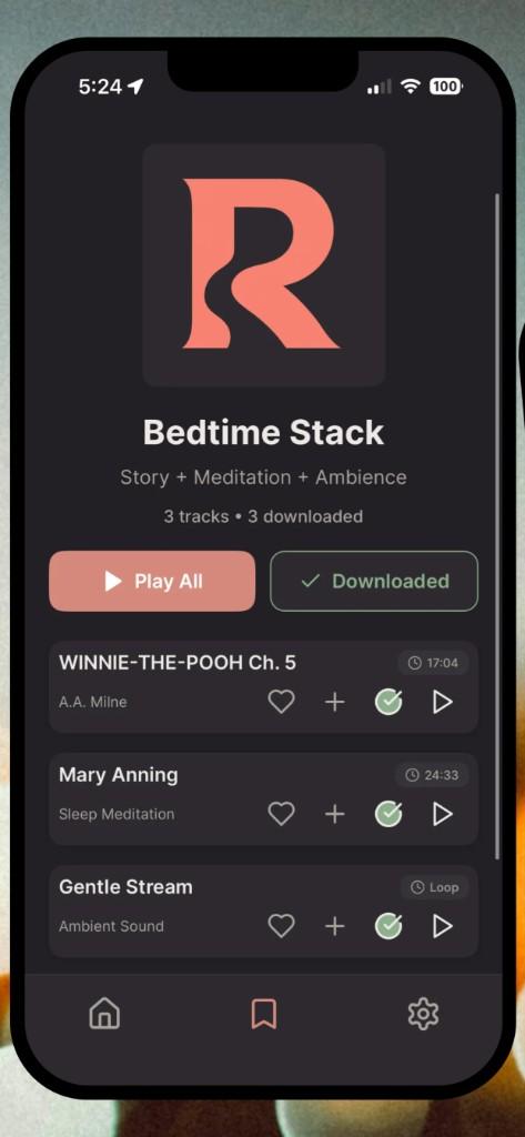 Bedtime Stack: story, meditation, and ambient sound playlist