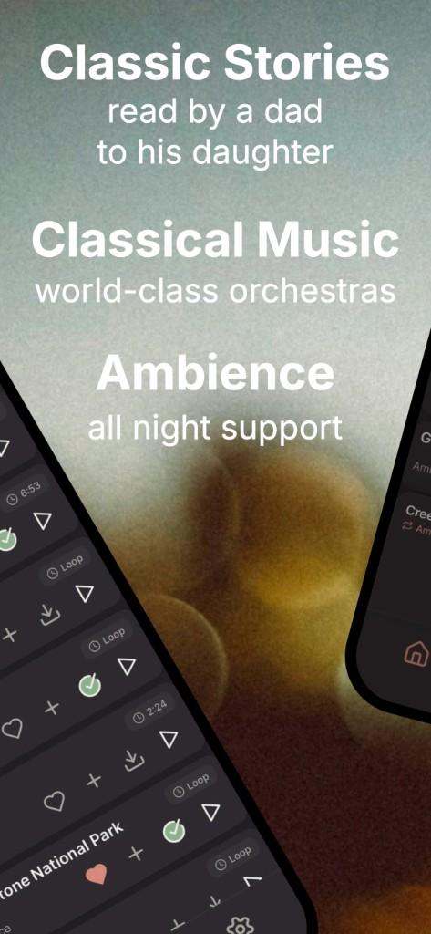 Classic stories read by a dad, classical music, and ambient sounds