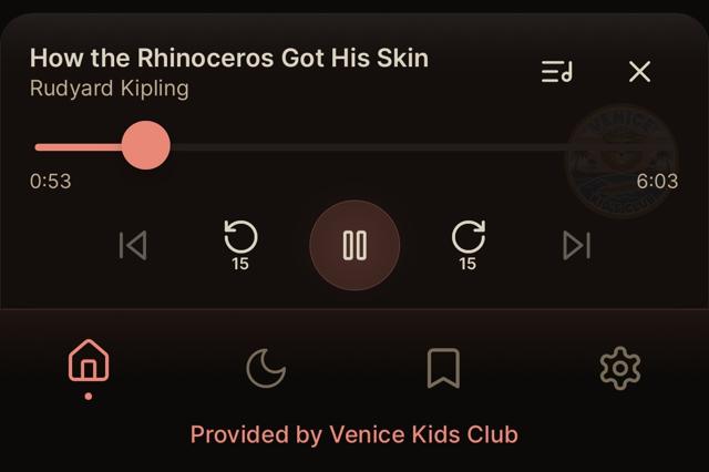 In-app audio player showing partner organization logo