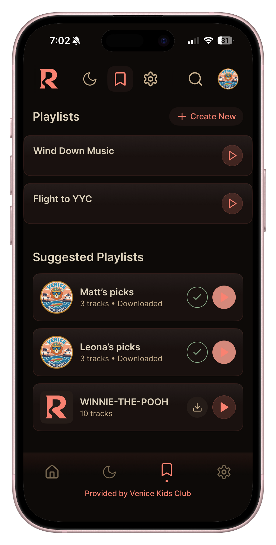 App library screen with partner organization logo prominently displayed