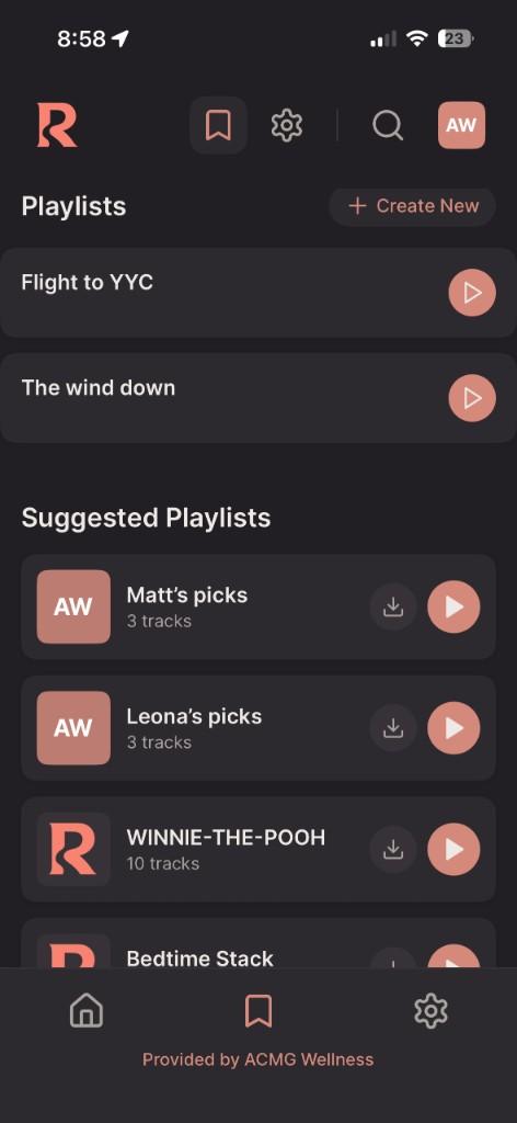 Library page showing partner-curated playlists