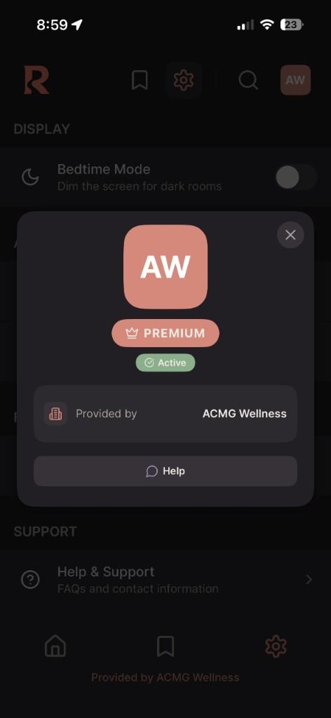 Subscription status modal showing organization